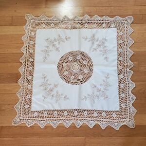 Embroidered and Lace Accent Bohemian Square‎ Tablecloth 33x33
